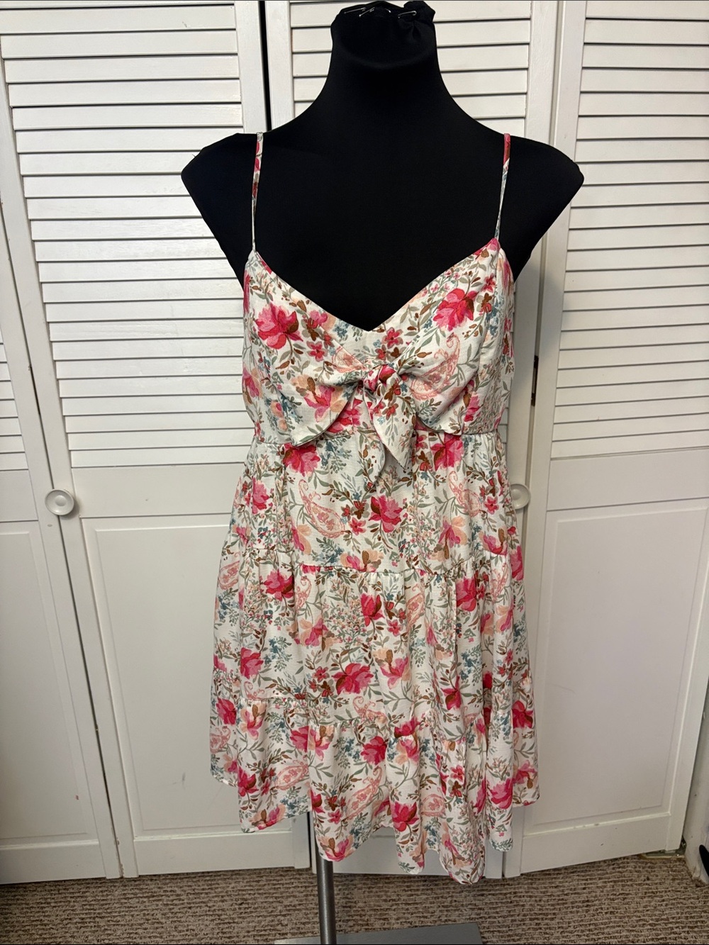 Trixxi White Floral Mini Dress with Pink & Green Print